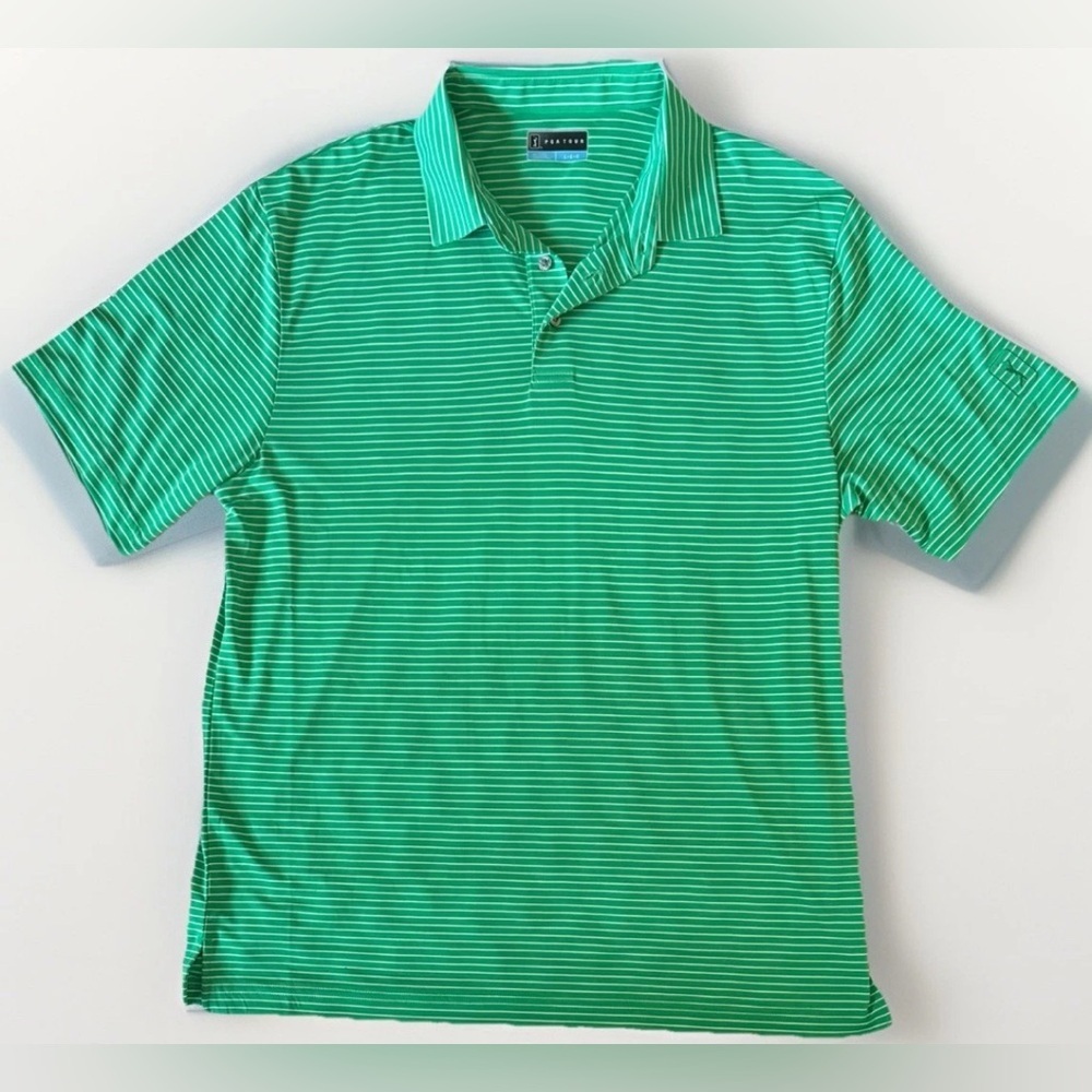 PGA TOUR Mens Green White Striped Golf Polo Shirt Short Sleeve Size Large NWT - Picture 3 of 8